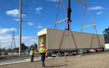 Abermain control building being lifted