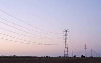 transmission line in the sunset