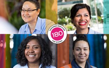WORK180 logo with four female Powerlink staff