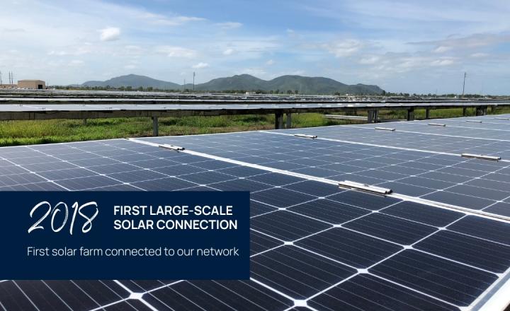 Solar panels on a green field