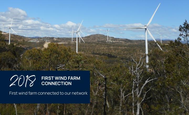 Wind turbines in green forest