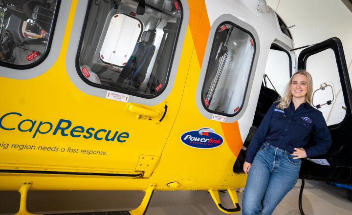 person smiling with helicopter