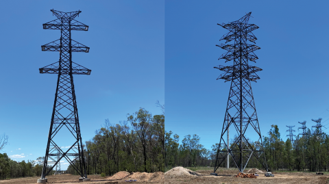 Transmission towers connecting Columboola Solar Farm