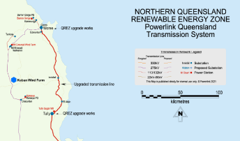 Map of Northern Queensland Renewable Energy Zone - Transmission System